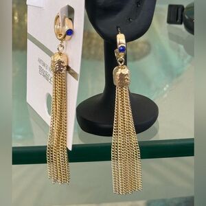 Rachel Roy Manifest Blue Crystal on Small Hoop Dangling Tassel Earrings